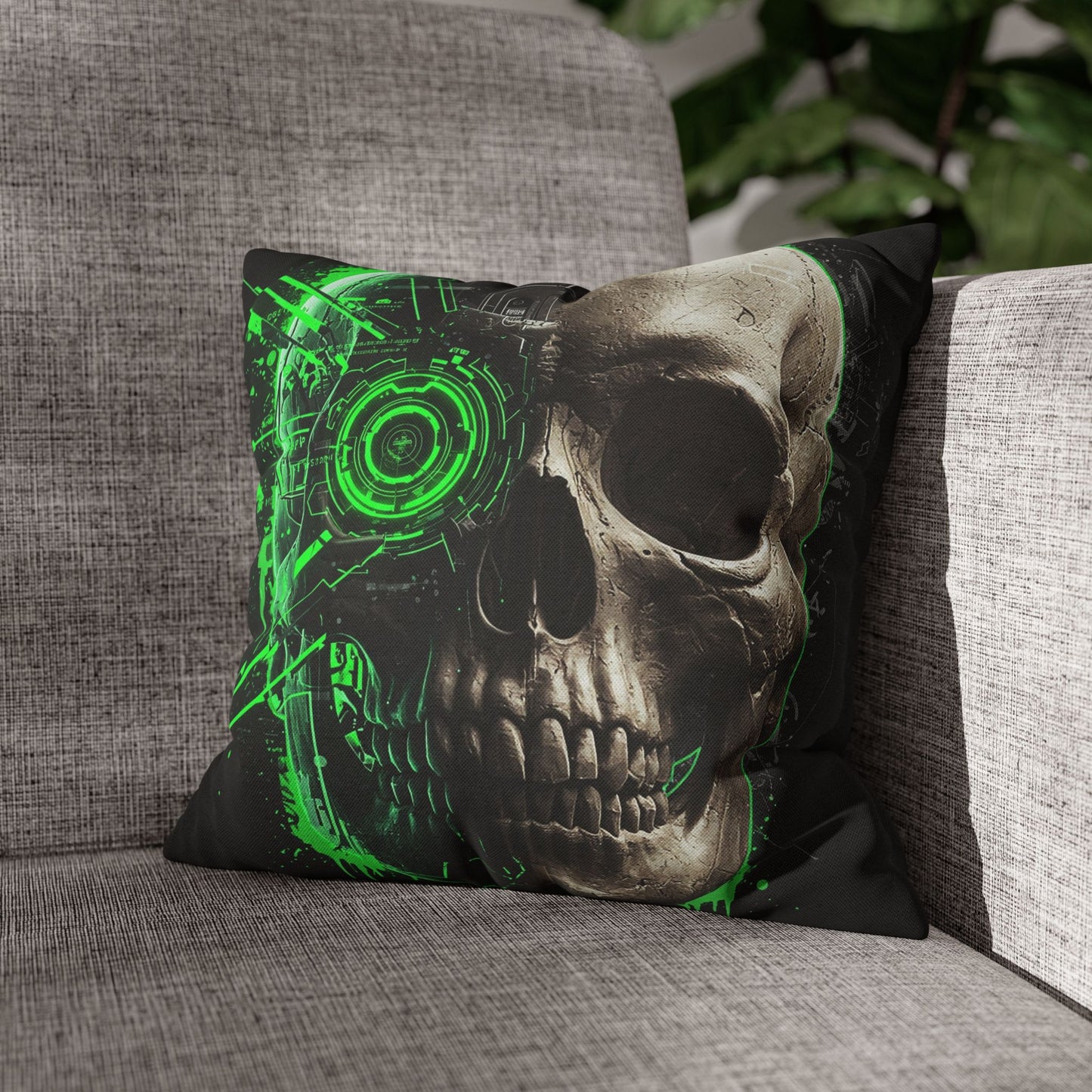 Futuristic Skull Pillowcase | Gothic Decor, Cyberpunk Home Accessories, Unique Gift, Halloween Decor, Throw Pillow