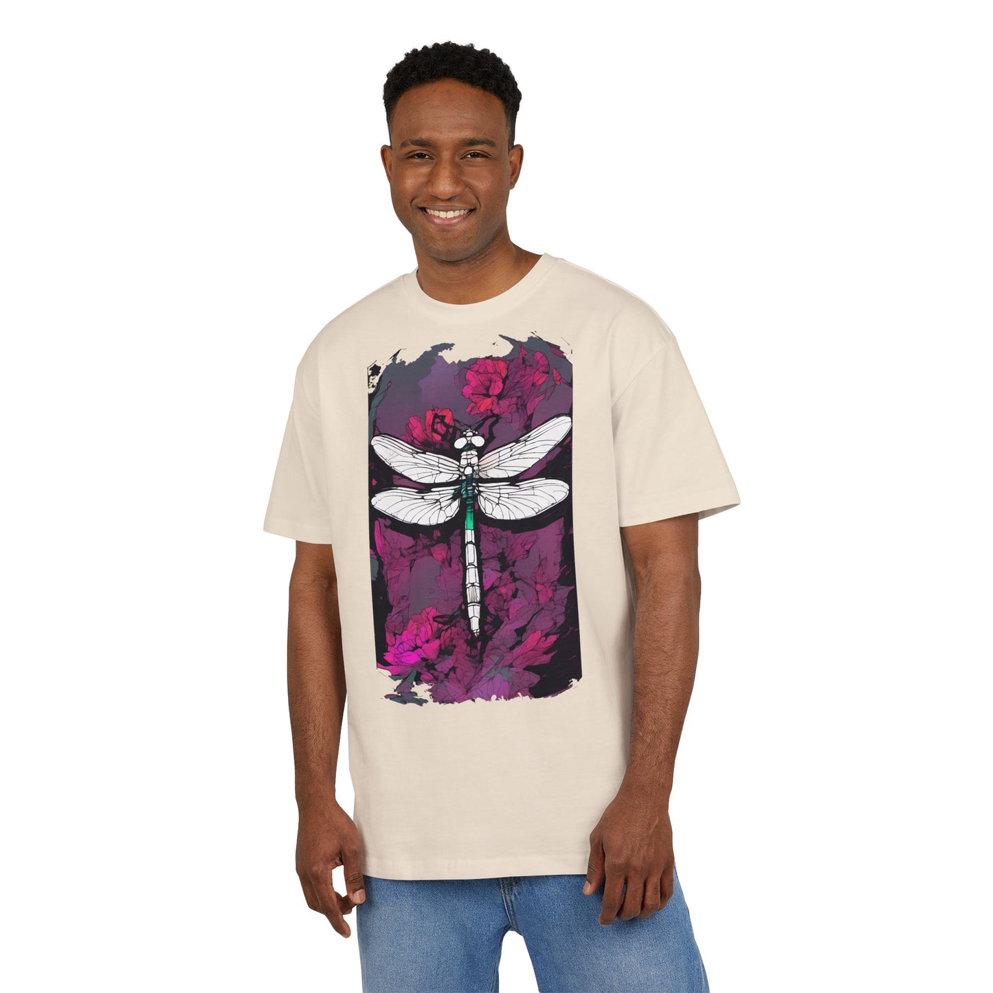Dragonfly Art Unisex Heavy Oversize Tee, Nature Lover Shirt, Gift for Her, Artistic Tee, Summer Fashion, Relaxed Fit Clothing