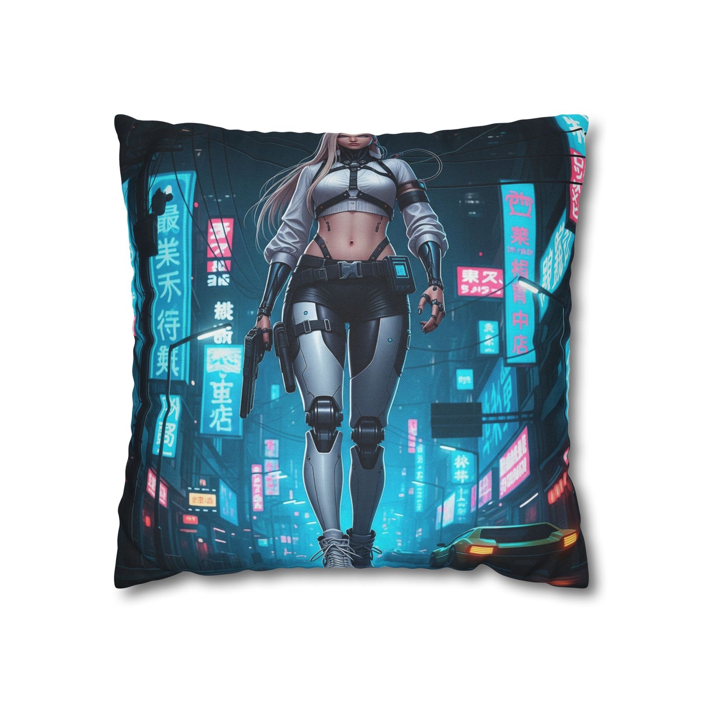 Futuristic Cyberpunk Pillowcase, Cozy Home Decor, Modern Sofa Cushion, Unique Gift for Gamers, Bedroom Accent