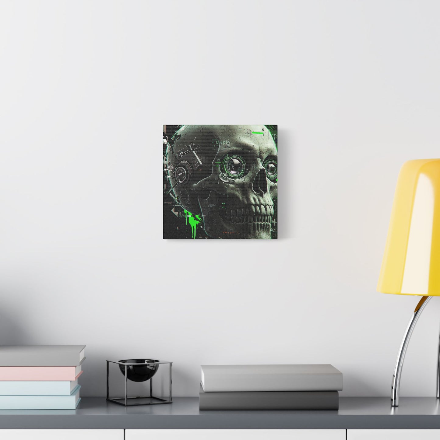Techno Skull Canvas Art Print, Cyberpunk Wall Decor, Edgy Home Aesthetic, Gothic Gift for Him, Halloween Decoration, Modern Artwork