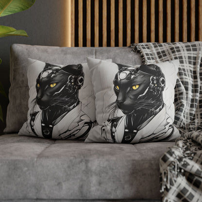 Square Pillowcase with Edgy Futuristic Cat Design