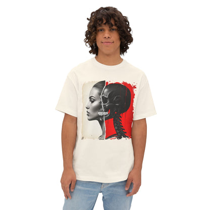 Artistic Unisex Oversized Tee - Skeleton & Profile Design, Graphic Tee for Casual Style, Unique Gift for Art Lovers, Streetwear
