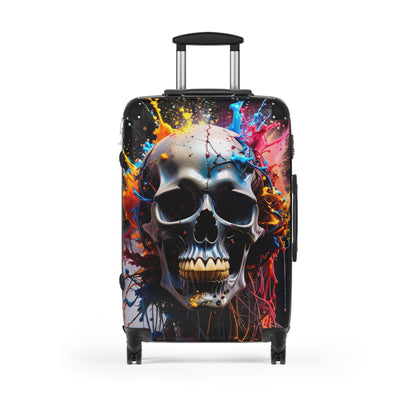 Skull Art Suitcase - Travel Case for Adventurers, Unique Luggage, Gift for Goths, Curated Travel Gear, Eye-Catching Baggage