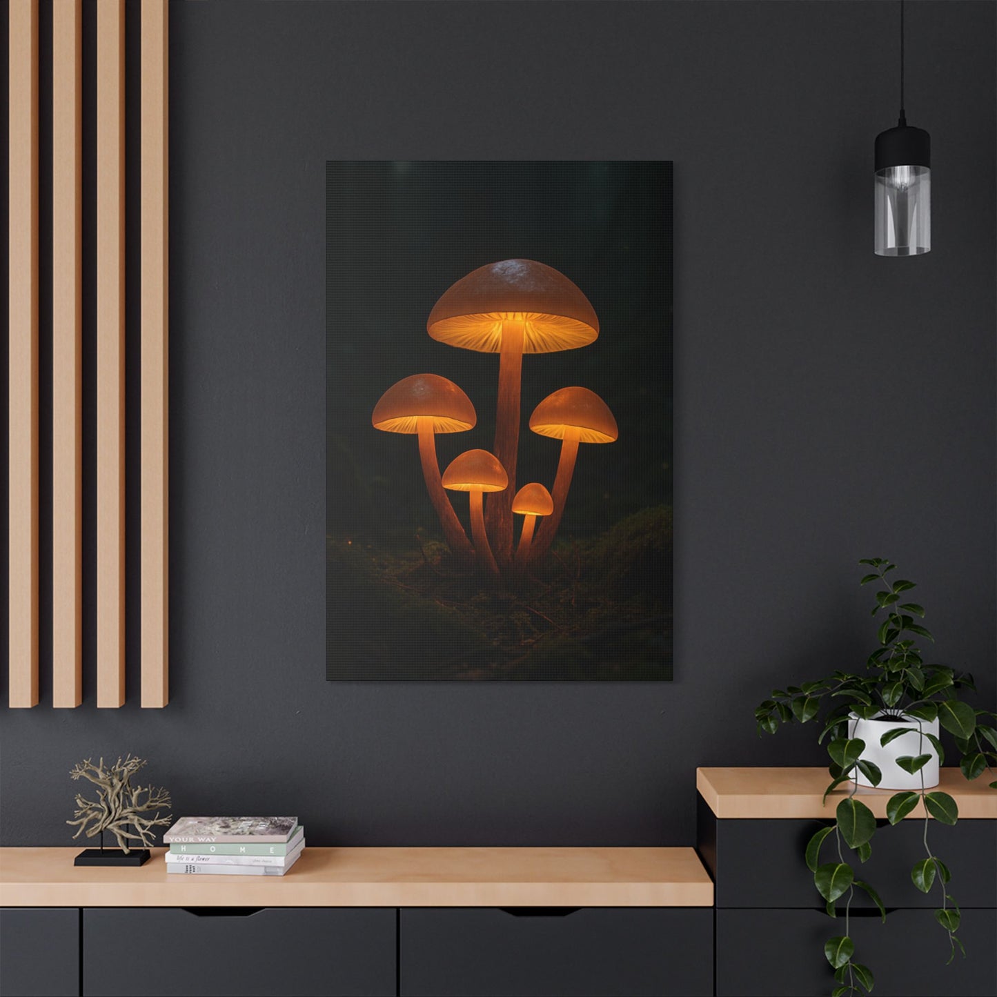 Illuminated Mushroom Art Canvas, Wall Decor, Nature Inspired, Cozy Home Art, Gifts for Nature Lovers, Unique Wall Hanging