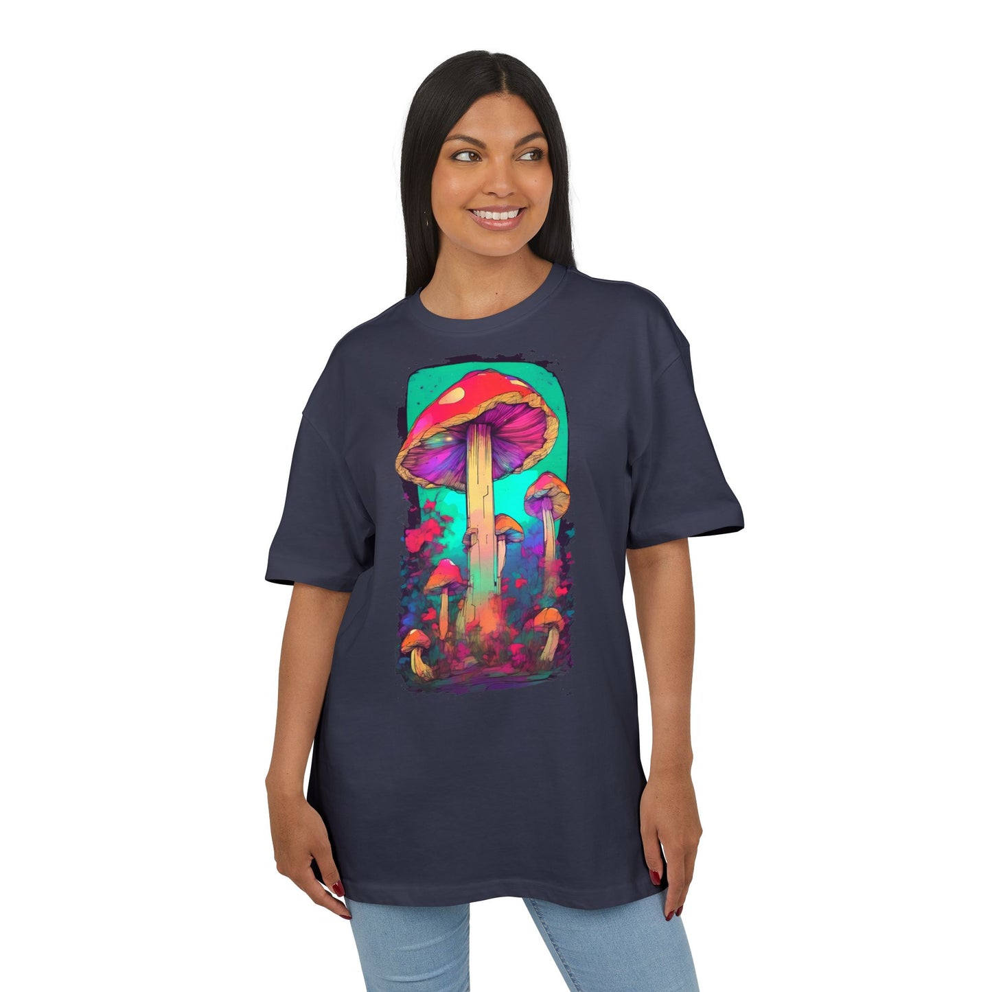 Vibrant Mushroom Art Oversized Tee, Unisex Graphic T-Shirt, Trendy Casual Style, Nature Lover Gift, Festival Clothing, Psychedelic Design
