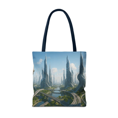 Futuristic Cityscape Tote Bag, Eco-Friendly Bag, Art Print Tote, Unique Shoulder Bag, Travel Tote, Stylish Shopping Bag, Gift for Her