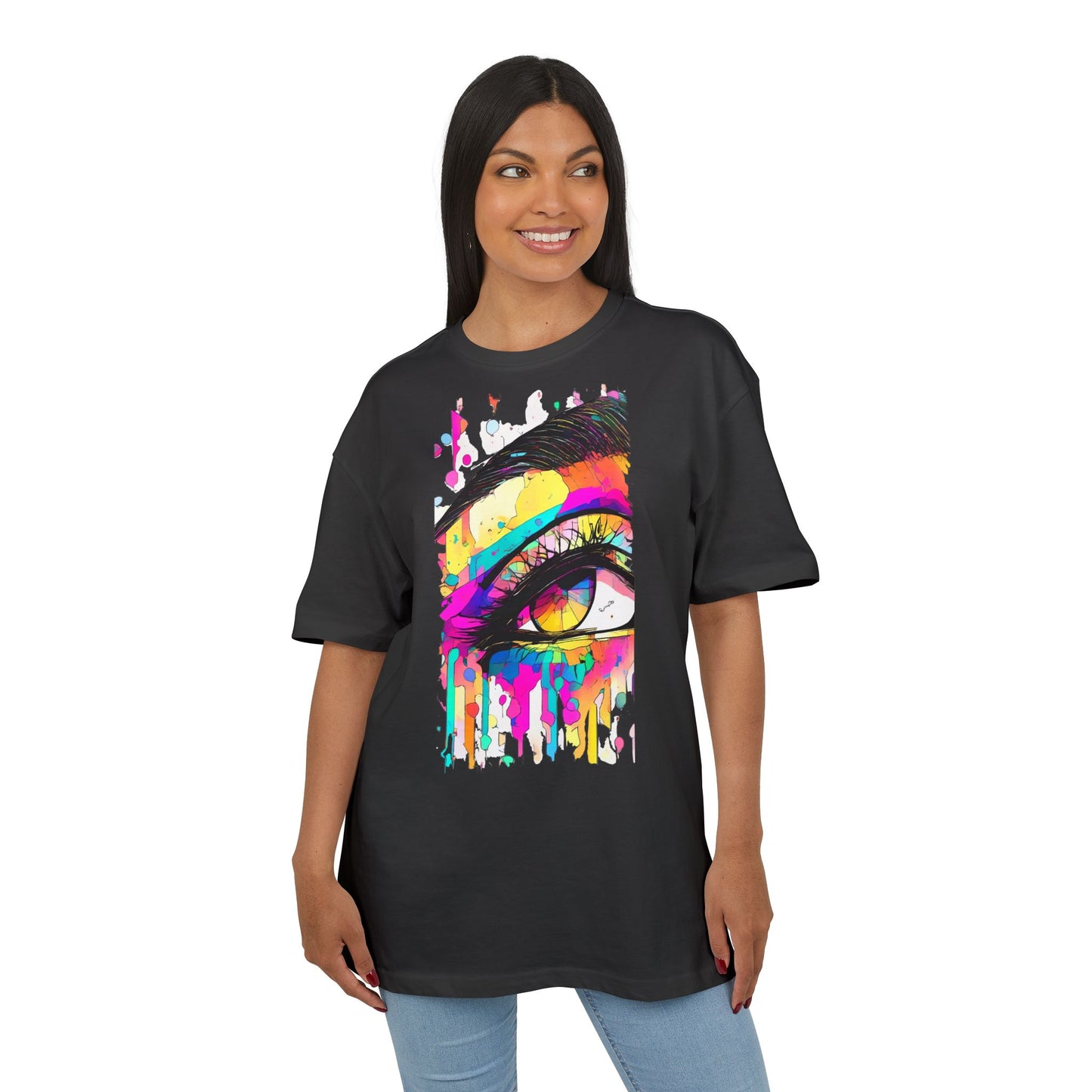 Vibrant Eye Art Oversized Tee, Unisex Heavy Tee for Creative Souls, Art Lovers Gift, Colorful Graphic Shirt, Festival Attire