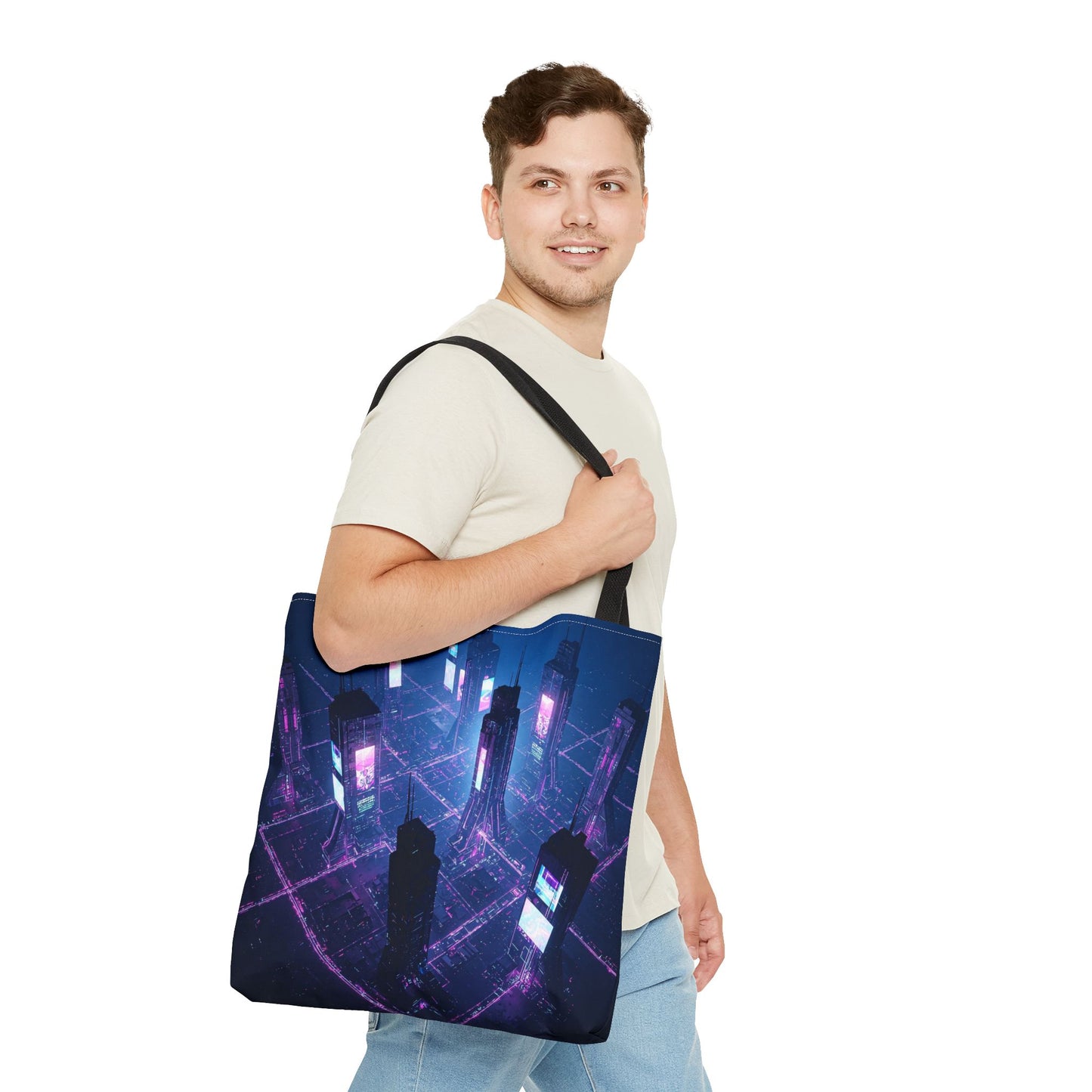 Futuristic Cityscape Tote Bag | Eco-Friendly Reusable Shopping Bag, Nerdy Gift, Trendy Beach Bag, Travel Accessory, Stylish Grocery Bag