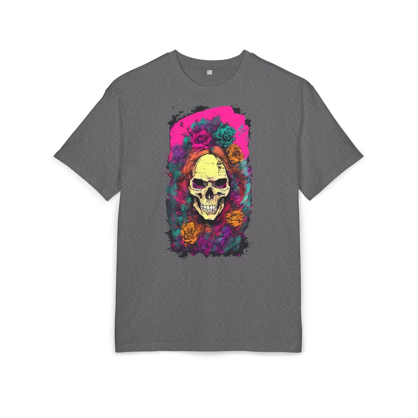 Skull Floral Oversize Tee - Graphic T-Shirt for Halloween, Festival Wear, Unisex Casual, Unique Gift