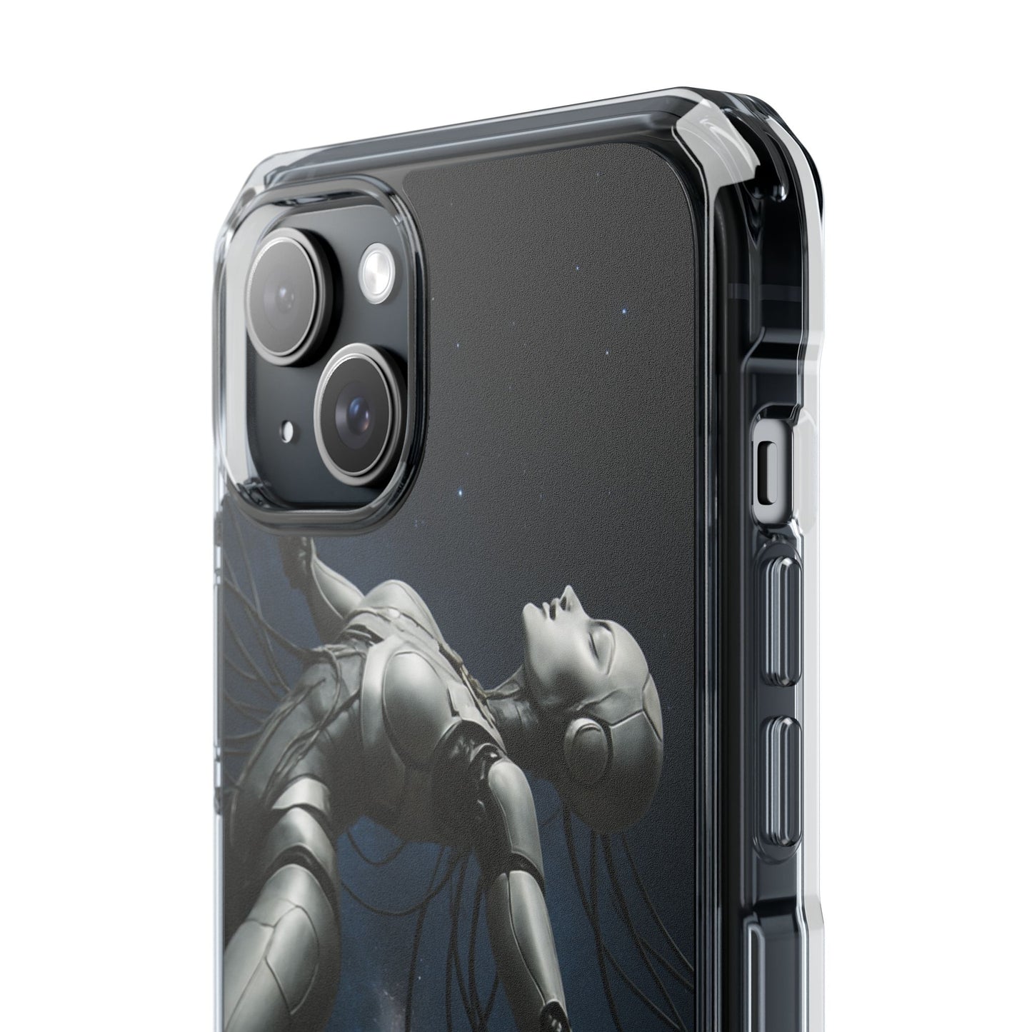 Futuristic Phone Case, Artistic Clear Impact Case for Tech Lovers, Robot Design Phone Cover, Unique Gift for Geeks, Space Theme