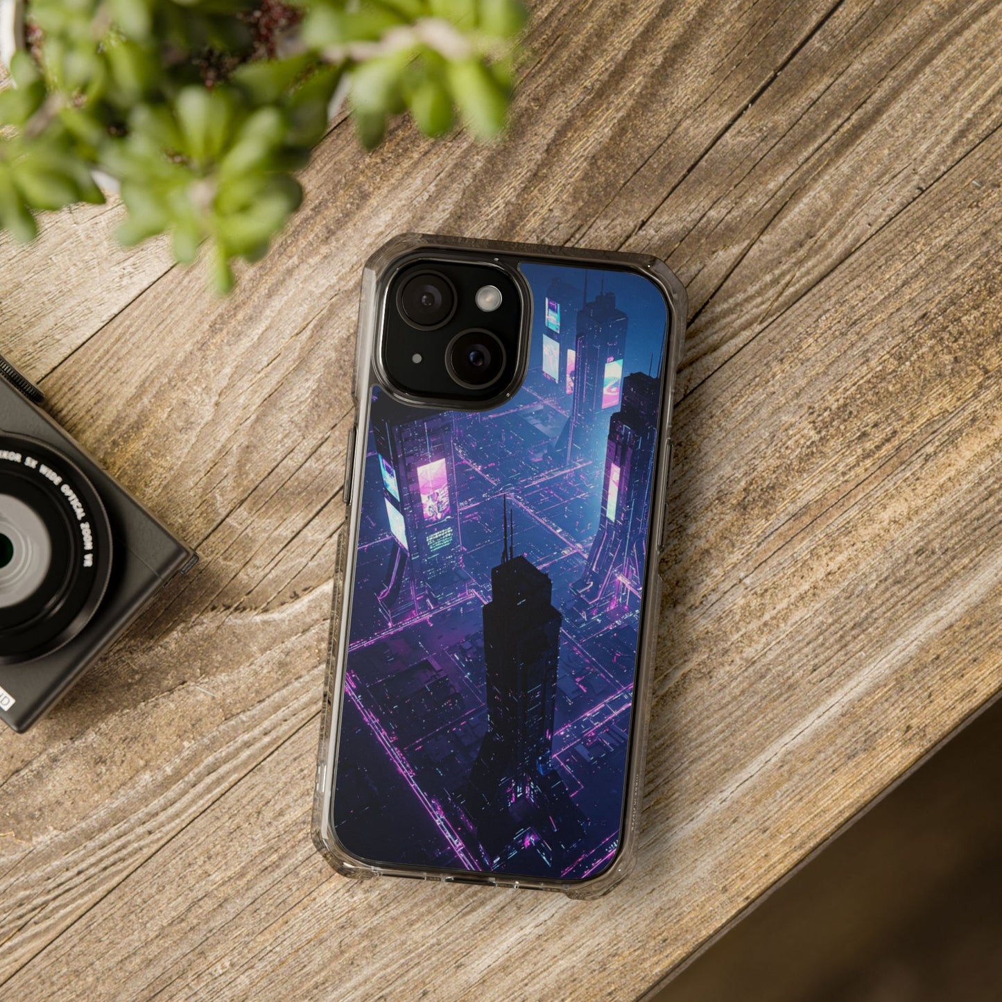 Futuristic Cityscape Phone Case, Customizable Clear Impact Case, Gift for Tech Lovers, Unique Phone Accessory, Aesthetic Cell Phone Cover