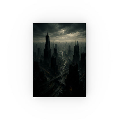 Moody Urban Skyline Journal, Aesthetic Hard Backed Notebook for Writing, Sketching, Gift for Creatives, Dark Cityscape Diary