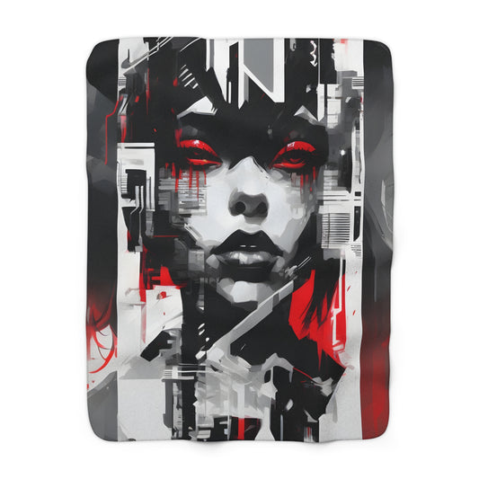 Edgy Graphic Sherpa Fleece Blanket - Cozy Modern Art Throw for Home Décor