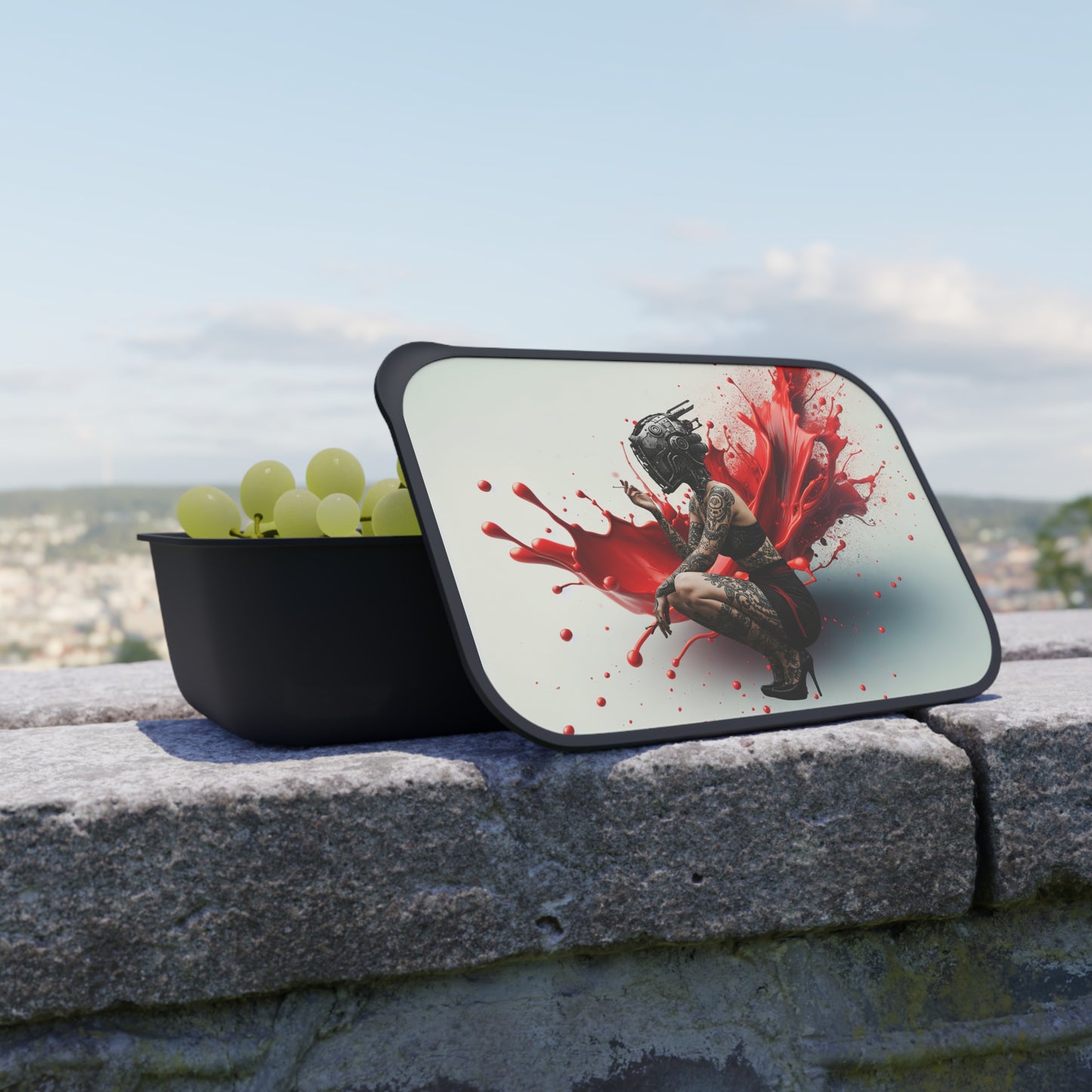 Edgy Bento Box with Band & Utensils | Unique Meal Prep Container, Art-Inspired Lunch Box, Cool Gift for Foodies