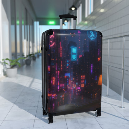 Urban Nightscape Luggage - Stylish Travel Suitcase, Neon City Design, Perfect for Adventurers, Travelers, Gifts for Explorers