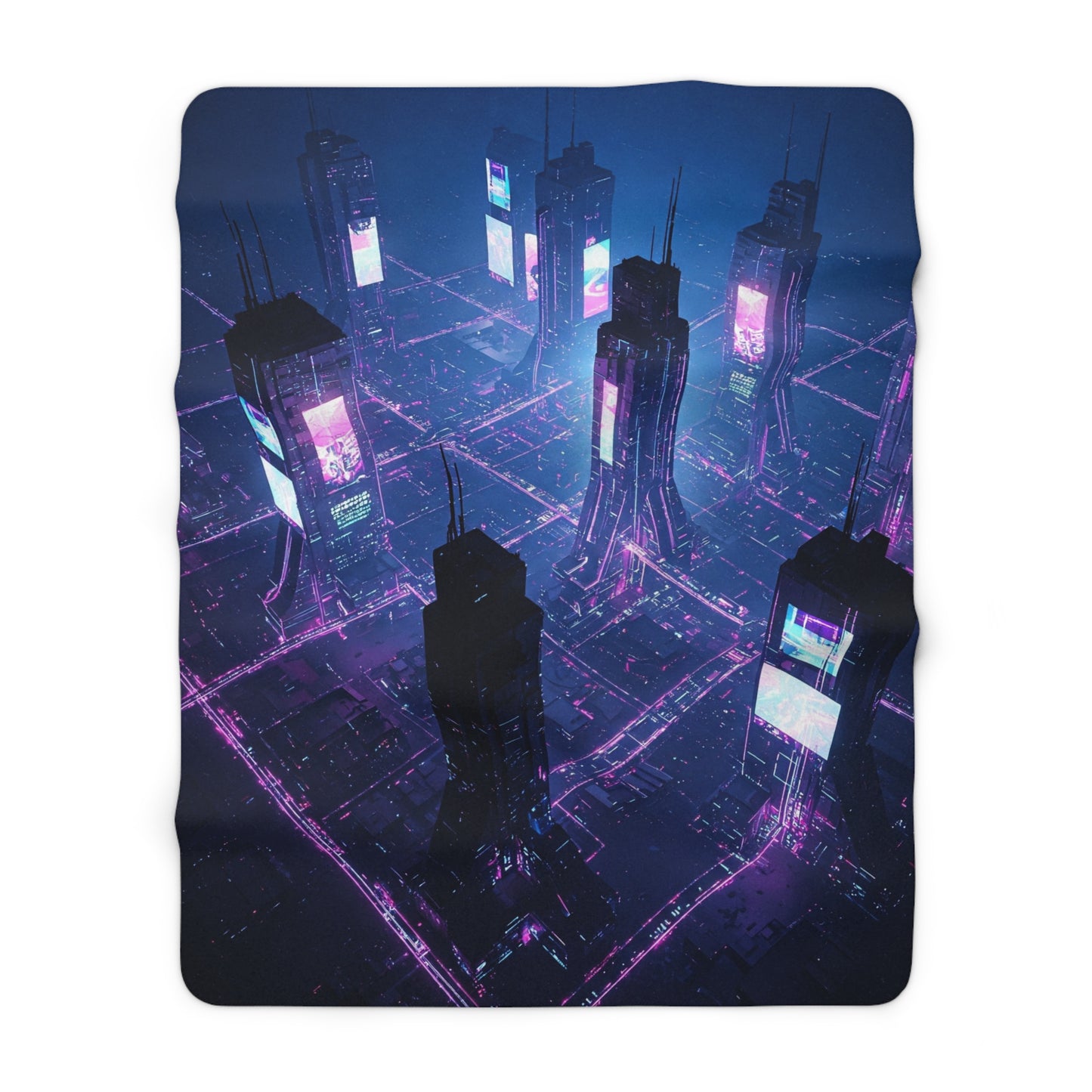 Futuristic Sherpa Fleece Blanket - Cozy Cyberpunk Decor for Home