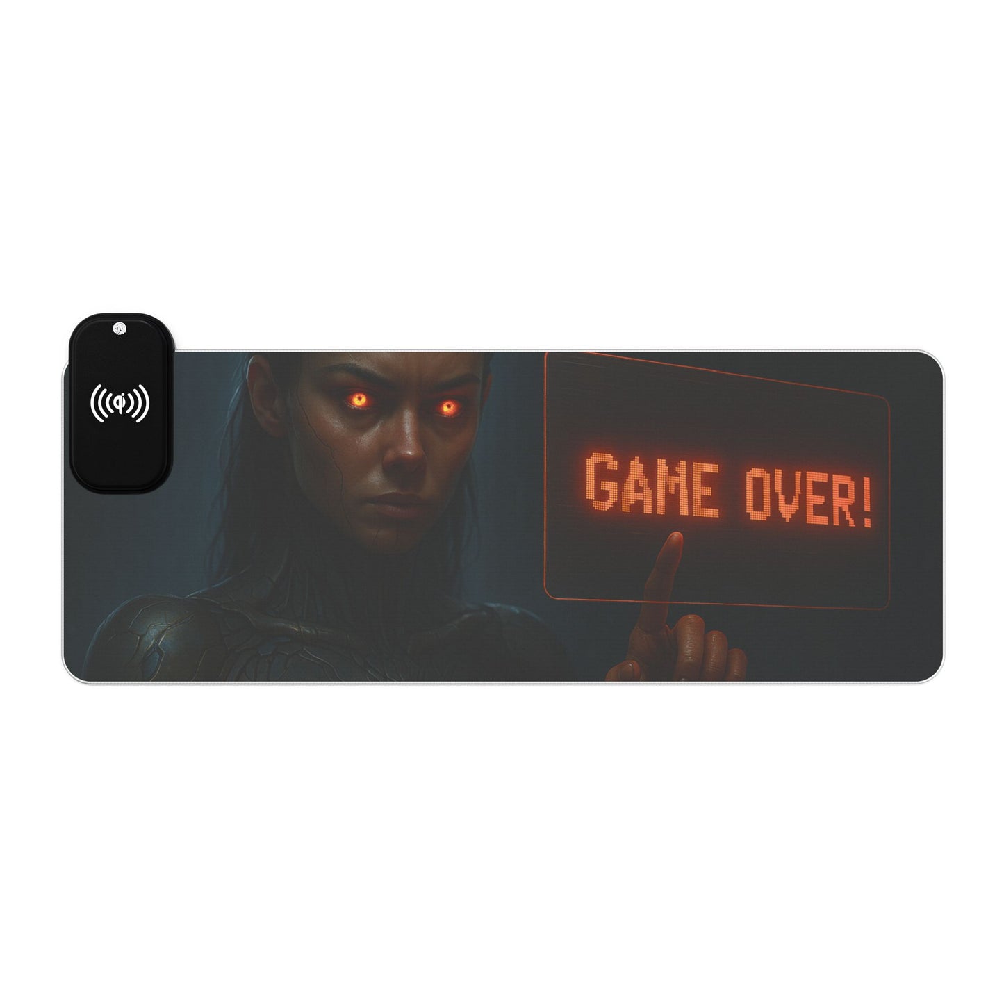 LED Gaming Mouse Pad with Wireless Charging - Game Over Design, Computer Accessory, Gamer Gift, Desk Decor, LED Light Pad, Gaming Desk