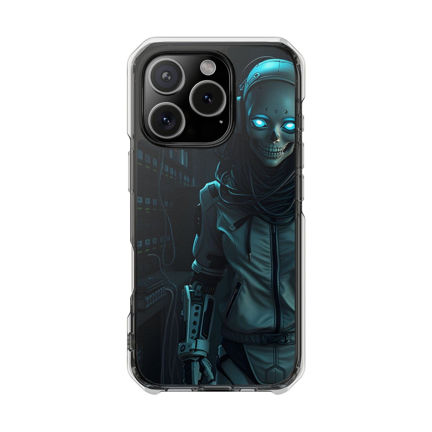 Futuristic Robot Phone Case, Magnetic Clear Impact Case, Unique Gift for Tech Lovers, Protective Smartphone Accessory, Cyberpunk Style