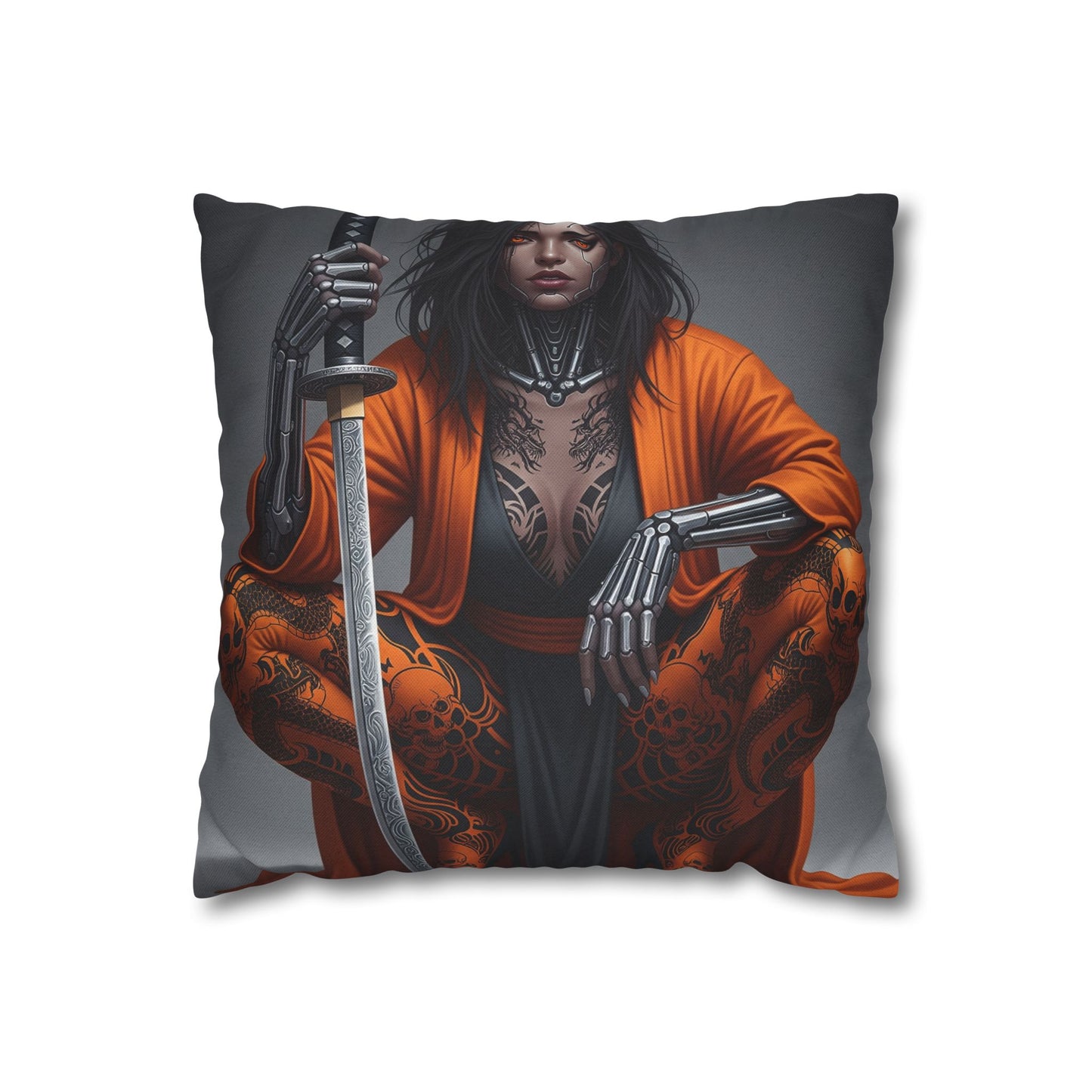 Fierce Warrior Design Pillowcase, Unique Home Decor, Boho Accent Pillow, Anime Art, Gift for Her, Cosplay Lovers