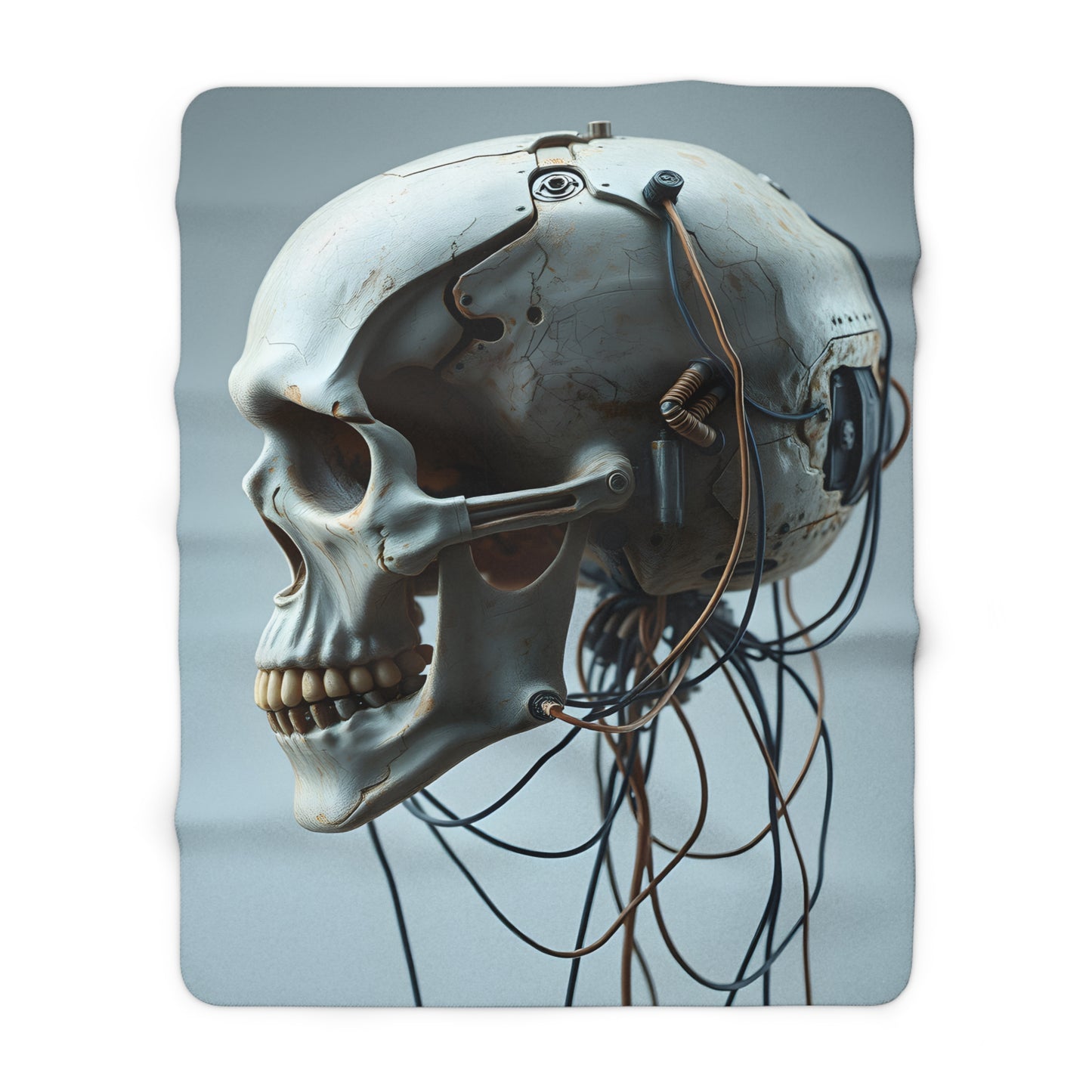 Sherpa Fleece Blanket with Futuristic Skull Design