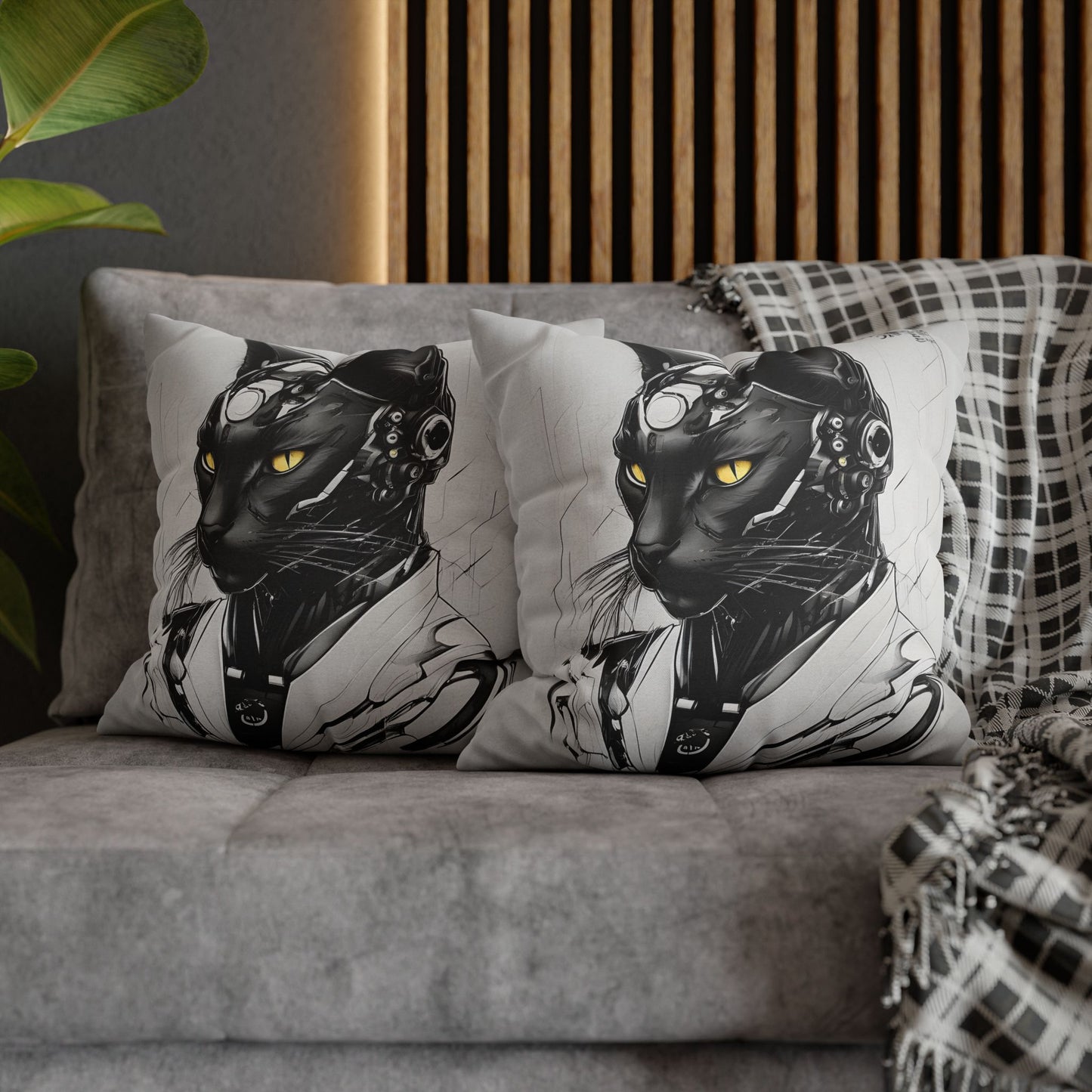 Square Pillowcase with Edgy Futuristic Cat Design