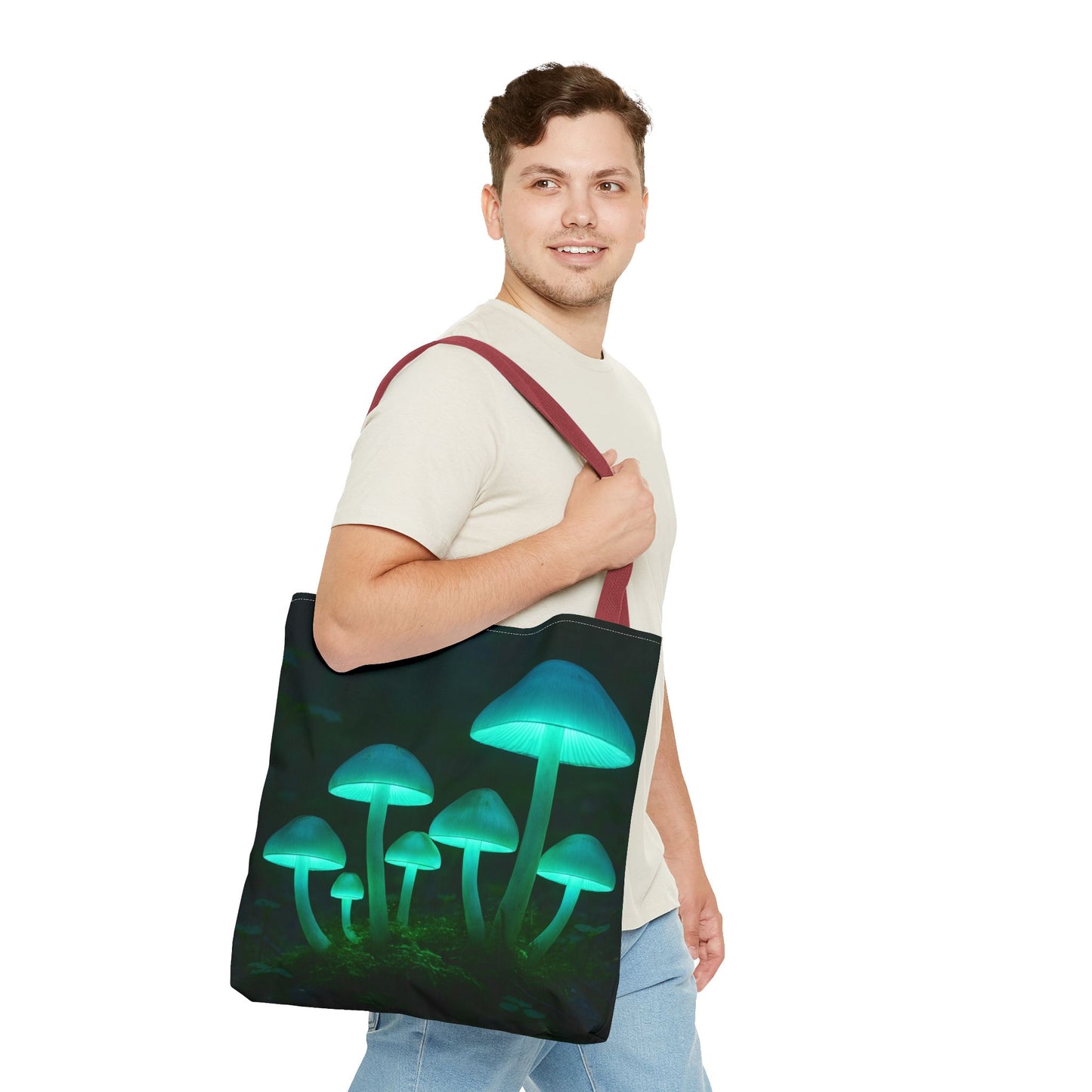 Glowing Mushroom Tote Bag, Eco-Friendly Shopping Tote, Nature Lover Gift, Boho Style Bag, Festival Accessory, Unique Creations