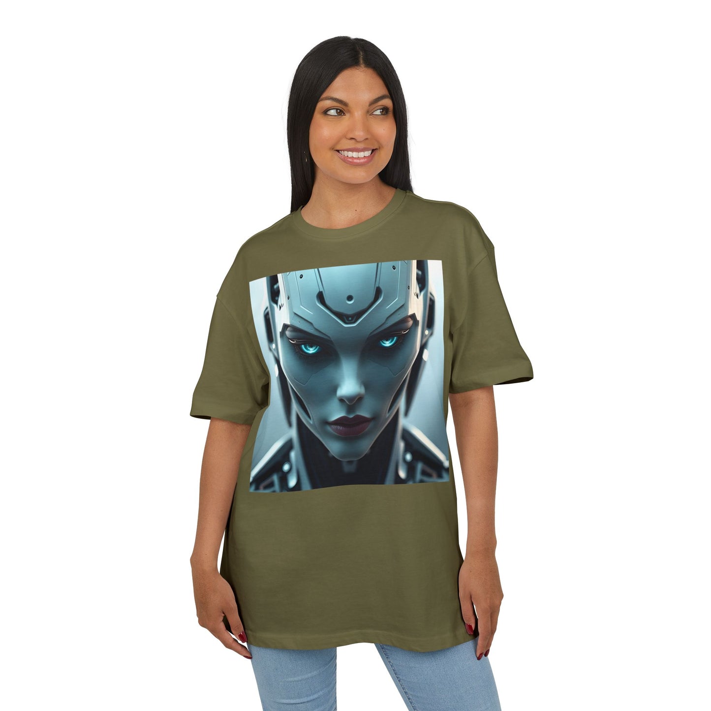 Futuristic Robot Oversize Tee, Cyberpunk Fashion, Unisex Graphic T-Shirt, Tech-Inspired Apparel, Unique Gift for Geeks