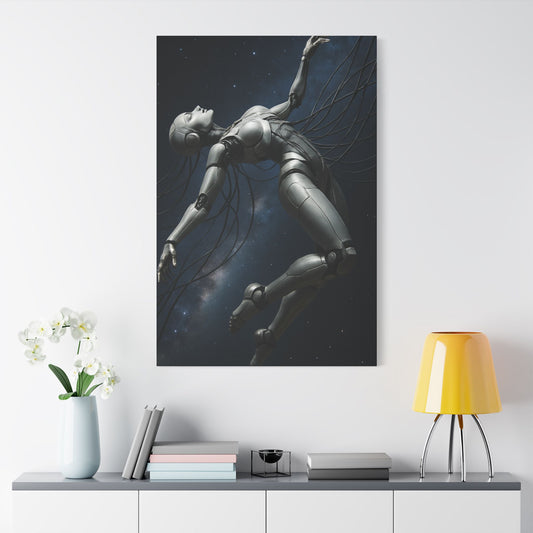 Satin Canvas Art Print, Futuristic Robot Wall Decor, Unique Home Artwork, Cyberpunk Aesthetic, Gift for Tech Lovers