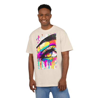 Vibrant Eye Art Oversized Tee, Unisex Heavy Tee for Creative Souls, Art Lovers Gift, Colorful Graphic Shirt, Festival Attire