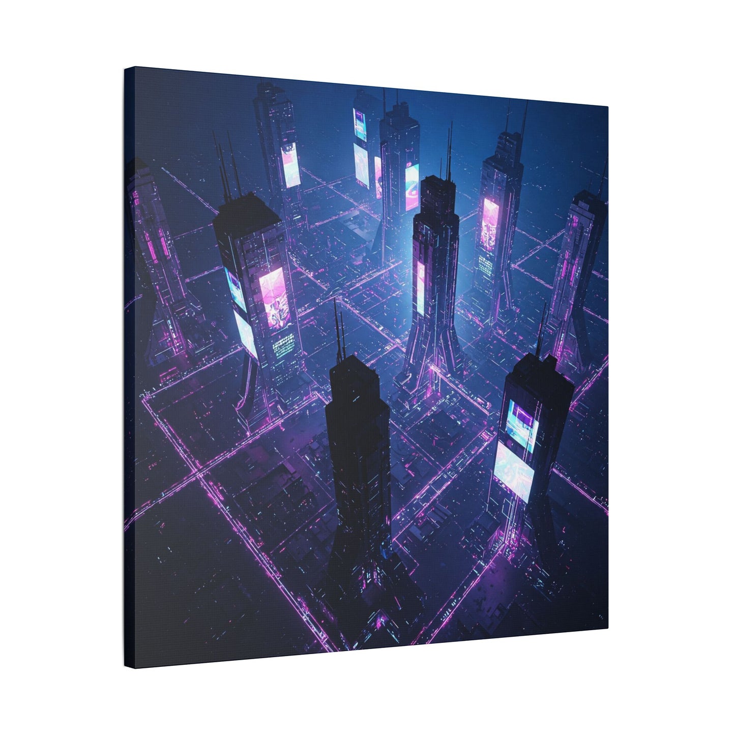 Futuristic Art Canvas, Urban Wall Decor, Retro Digital Print, Cyberpunk Artwork, Modern Home Aesthetic