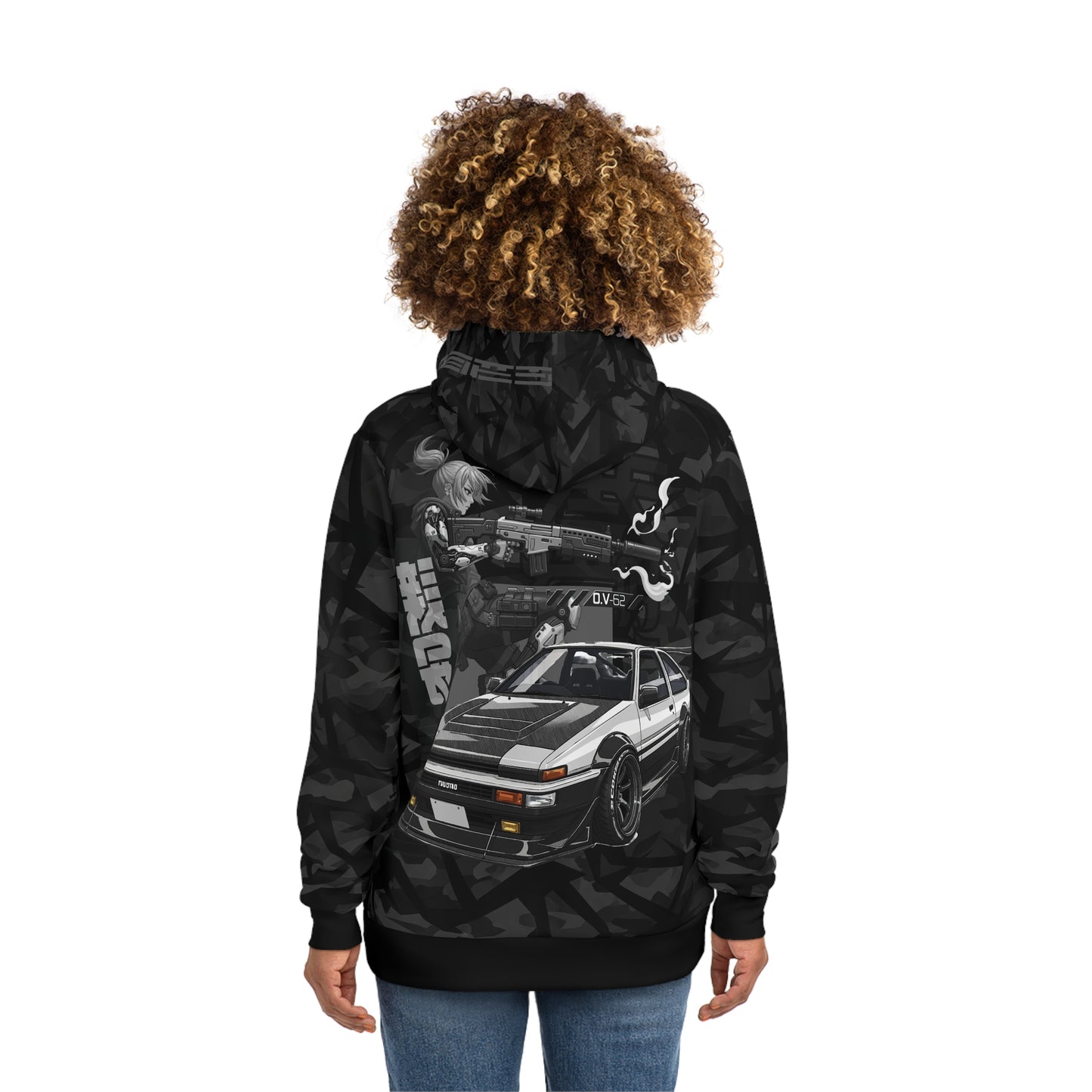 Urban Streetwear Hoodie, Graphic Pullover, Car Lovers Gift, Retro Style, Black Fashion, All Over Print