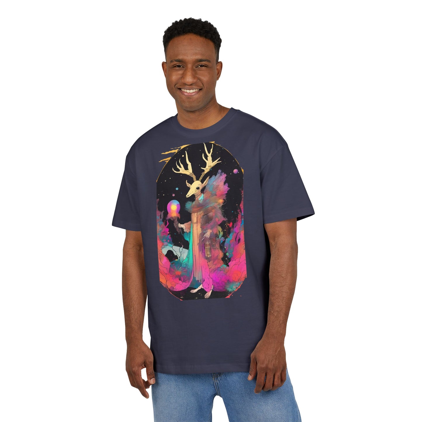 Cosmic Stag Unisex Oversize Tee | Bohemian Vibe T-Shirt, Fantasy Apparel, Unique Gift, Art-Inspired Fashion, Summer Style