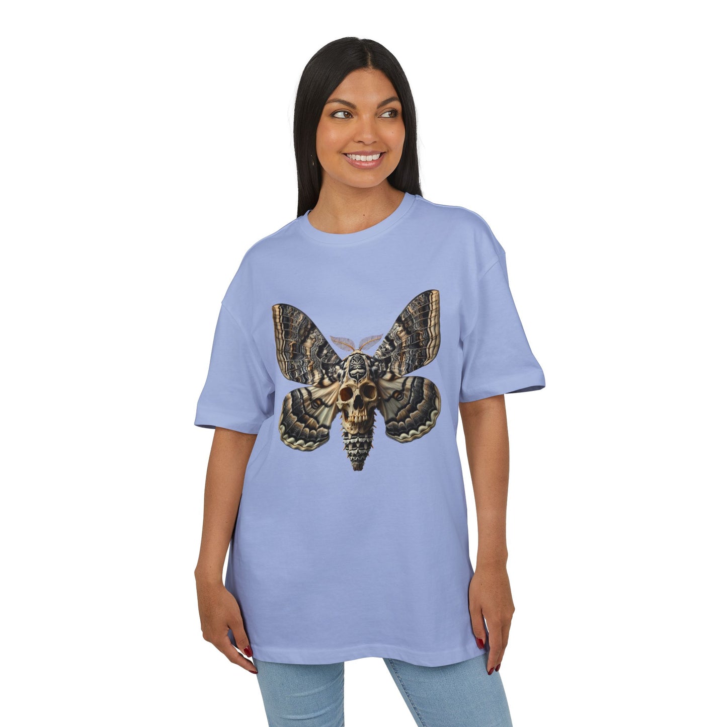 Unisex Oversize Tee with Skull Moth Design - Edgy Graphic Shirt