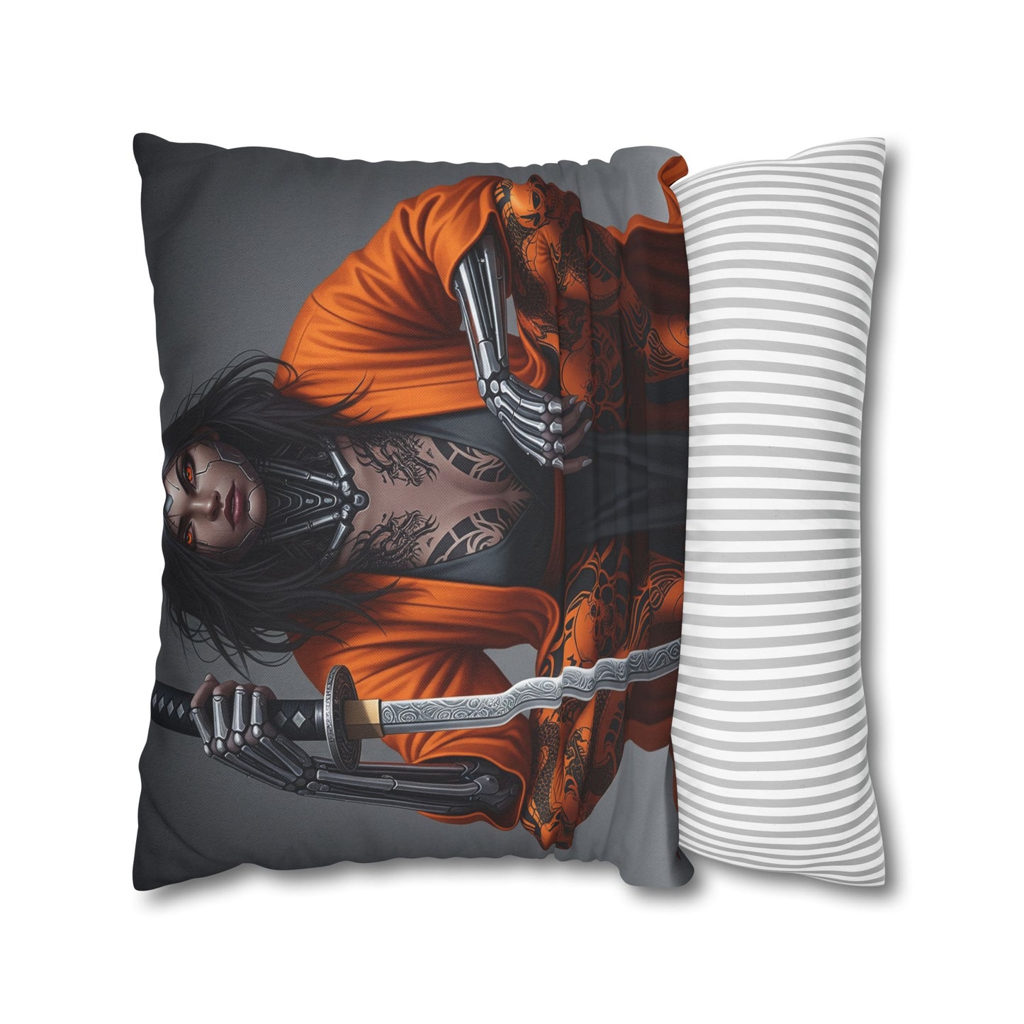 Fierce Warrior Design Pillowcase, Unique Home Decor, Boho Accent Pillow, Anime Art, Gift for Her, Cosplay Lovers