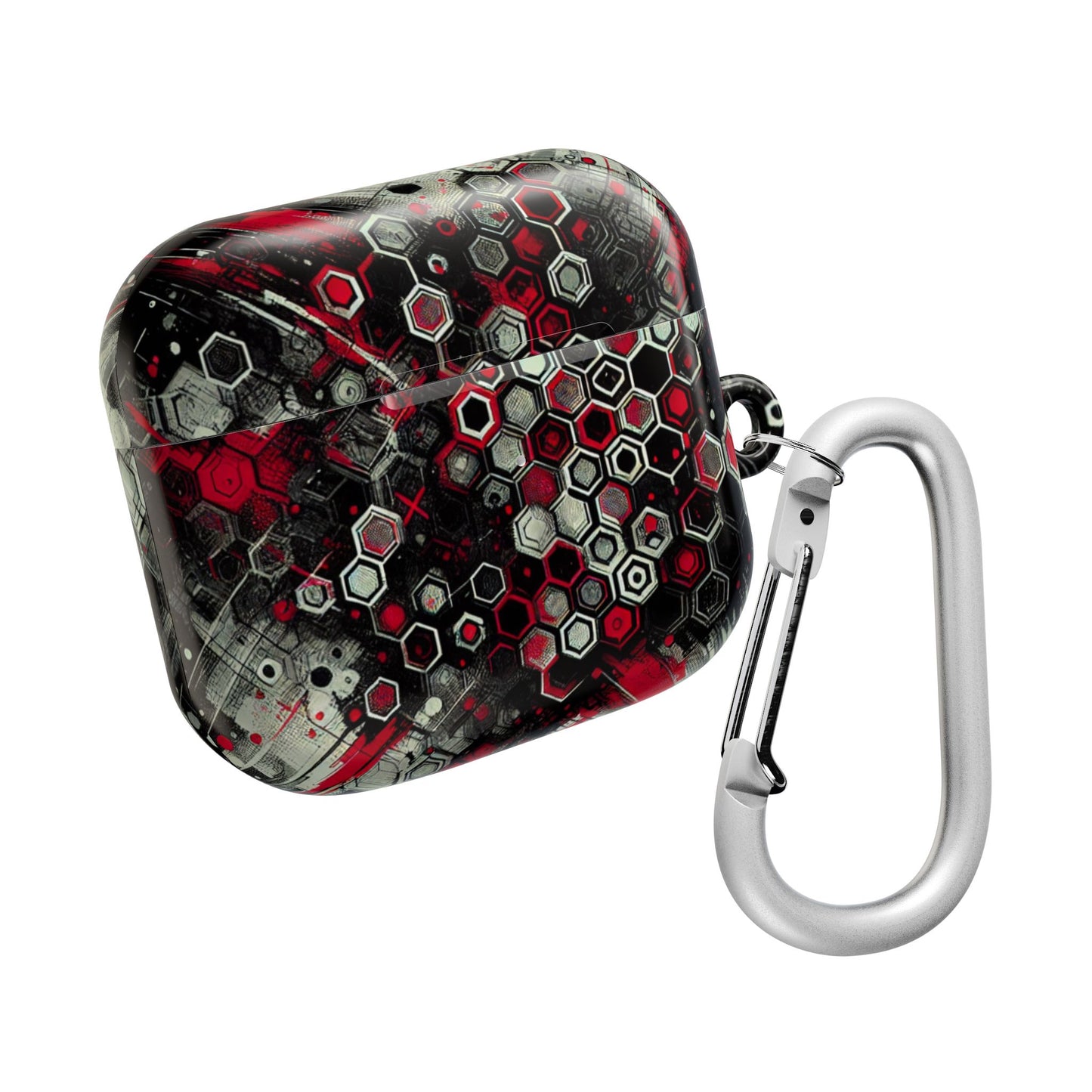 Hexagonal Red & Black AirPod Case | Trendy Tech Accessory, Unique Gifts for Music Lovers, Stylish Earbud Protection