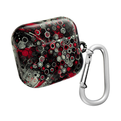 Hexagonal Red & Black AirPod Case | Trendy Tech Accessory, Unique Gifts for Music Lovers, Stylish Earbud Protection