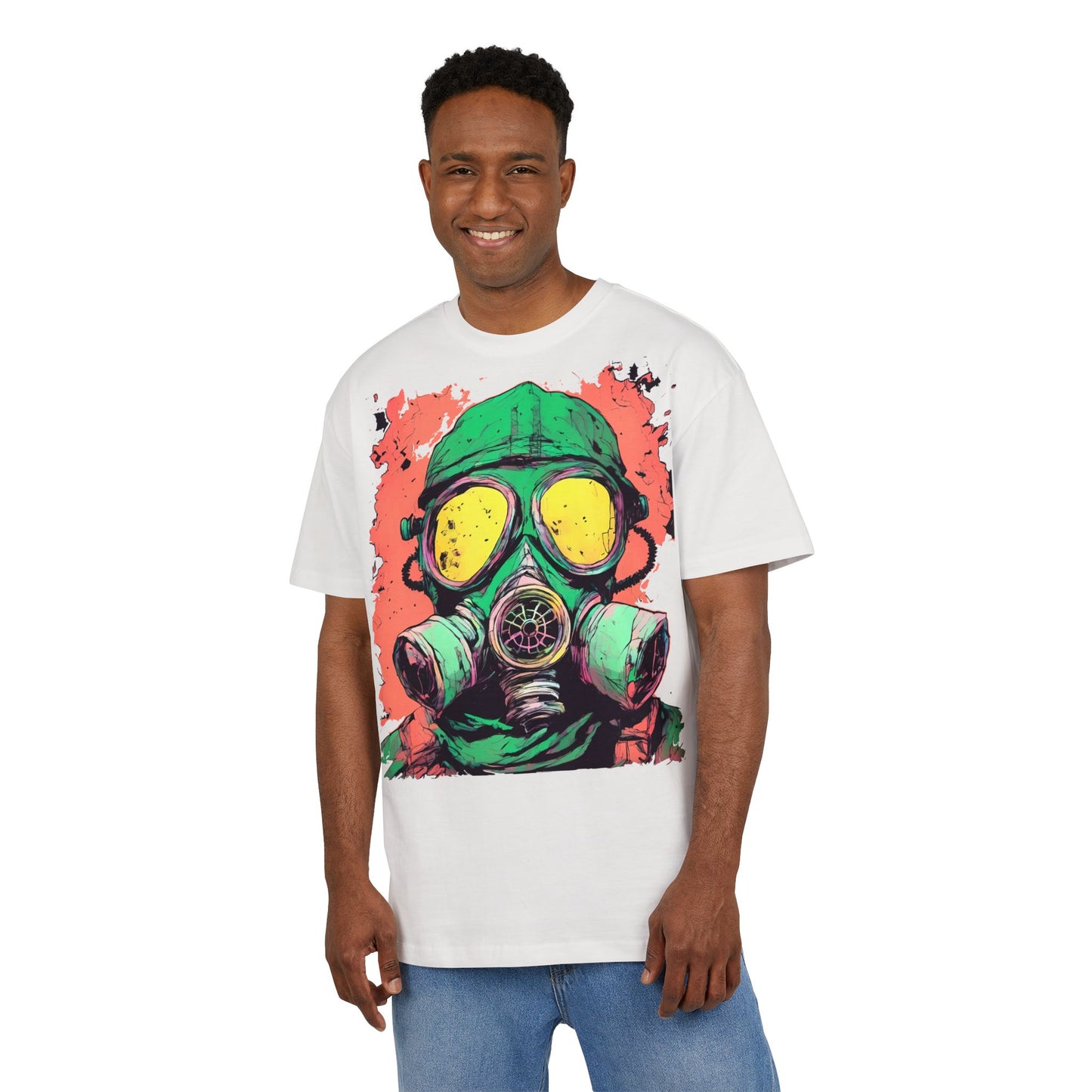 Retro Gas Mask Unisex Heavy Oversize Tee, Streetwear T-Shirt, Unique Graphic Tee, Festival Fashion, Cool Casual Wear