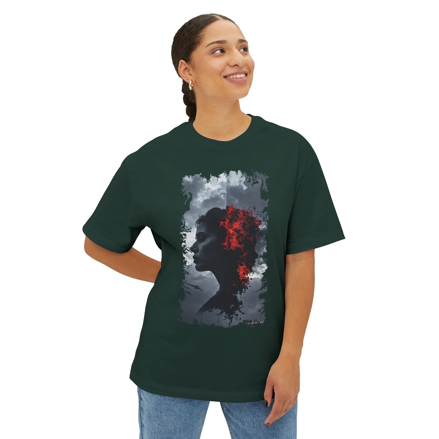 Stylish Oversized Boxy Tee with Artistic Profile Design, Casual Streetwear, Graphic T-shirt, Gift for Art Lovers, Everyday Comfort