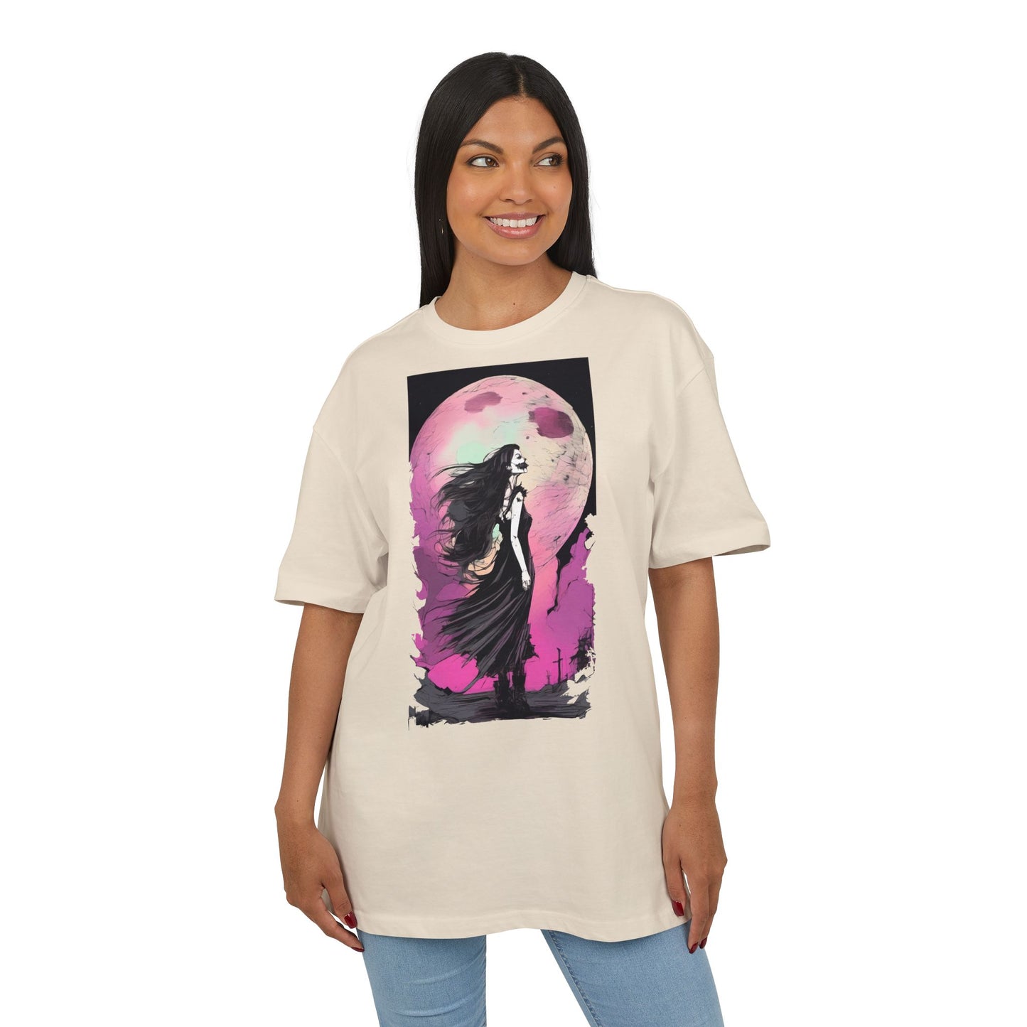 Unisex Heavy Oversize Tee with Moonlit Design, Graphic Tee for Night Lovers, Alternative Fashion, Halloween Shirt, Gift for Her