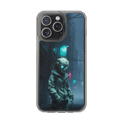 Futuristic Clear Phone Case with Neon City Design