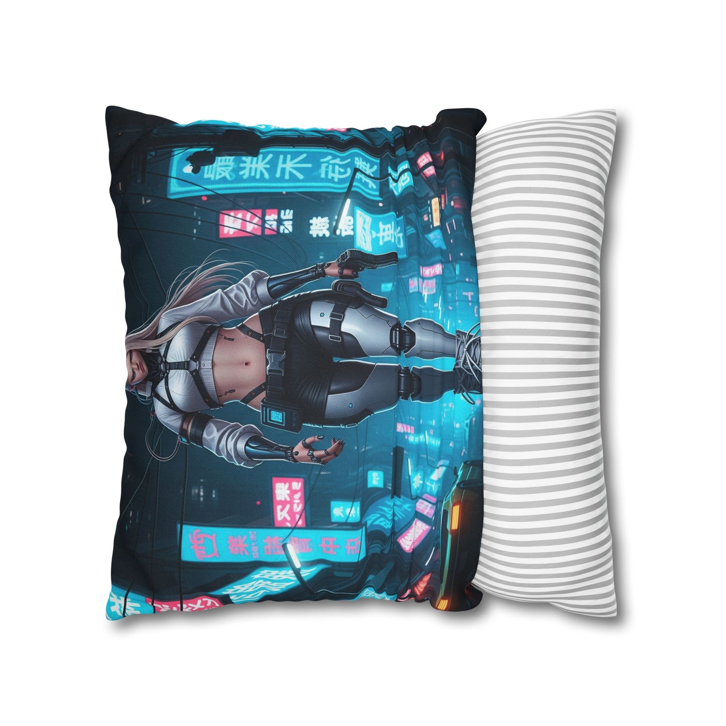 Futuristic Cyberpunk Pillowcase, Cozy Home Decor, Modern Sofa Cushion, Unique Gift for Gamers, Bedroom Accent