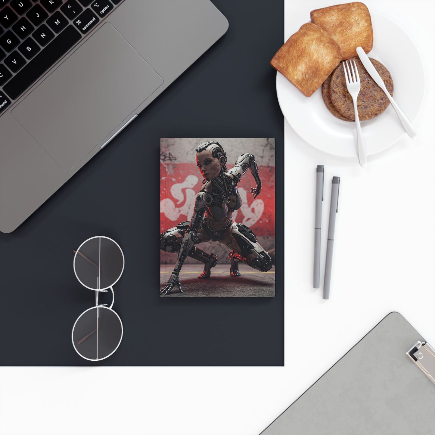 Robotic Art Hard Backed Journal | Sci-Fi Notebook, Gift for Writers, Sketchbook, Cyberpunk Design, Unique Stationery