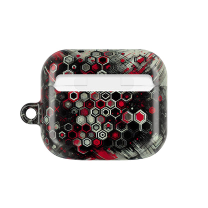 Hexagonal Red & Black AirPod Case | Trendy Tech Accessory, Unique Gifts for Music Lovers, Stylish Earbud Protection