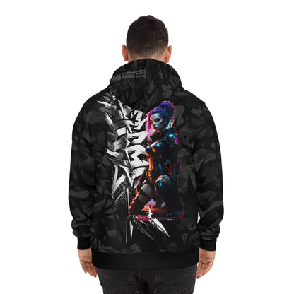 Stylish Urban Hoodie, Cyberpunk Fashion Sweater, Graphic Sweatshirt, Trendy Outerwear, AOP Pullover, Streetwear Apparel