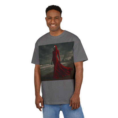 Mystical Red Hooded Tee - Unisex Oversize T-Shirt, Grunge Fashion, Streetwear Style, Gift for Horror Fans, Casual Wear
