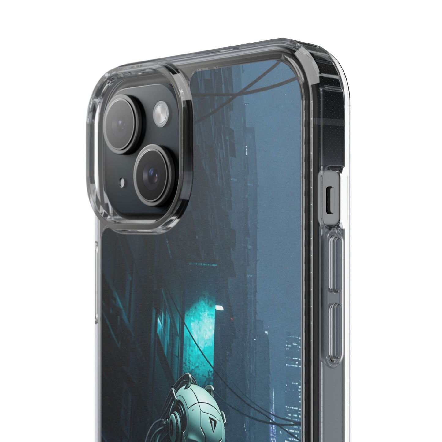 Futuristic Clear Phone Case with Neon City Design