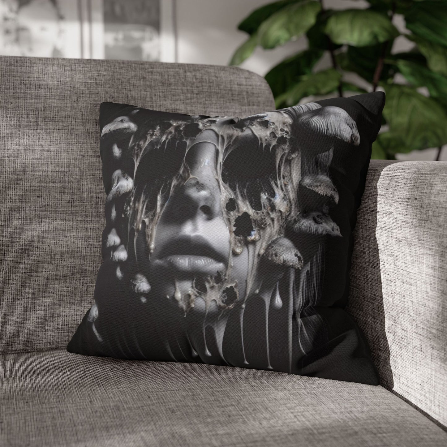 Dark Art Decorative Pillowcase, Gothic Home Decor, Statement Cushion Cover, Unique Gift for Art Lovers, Halloween Decor