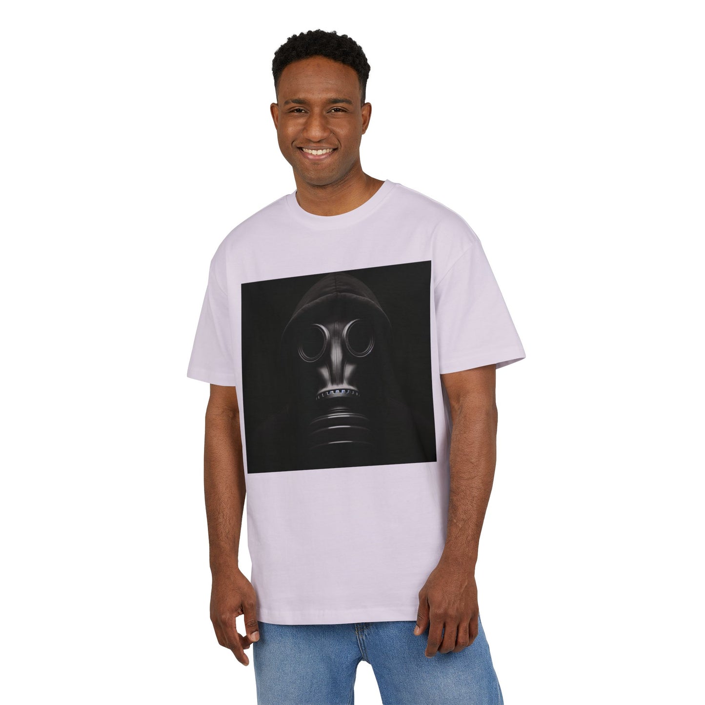 Unisex Heavy Oversize Tee with Bold Gas Mask Design, Streetwear, Artistic Tee, Gift for Trendsetters, Casual Wear, Grunge Fashion