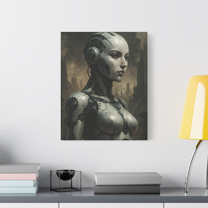 Futuristic Robot Canvas Art, Stretched Painting, Wall Decor for Tech Lovers, Sci-Fi Home Office, Unique Gift Idea, AI Artwork