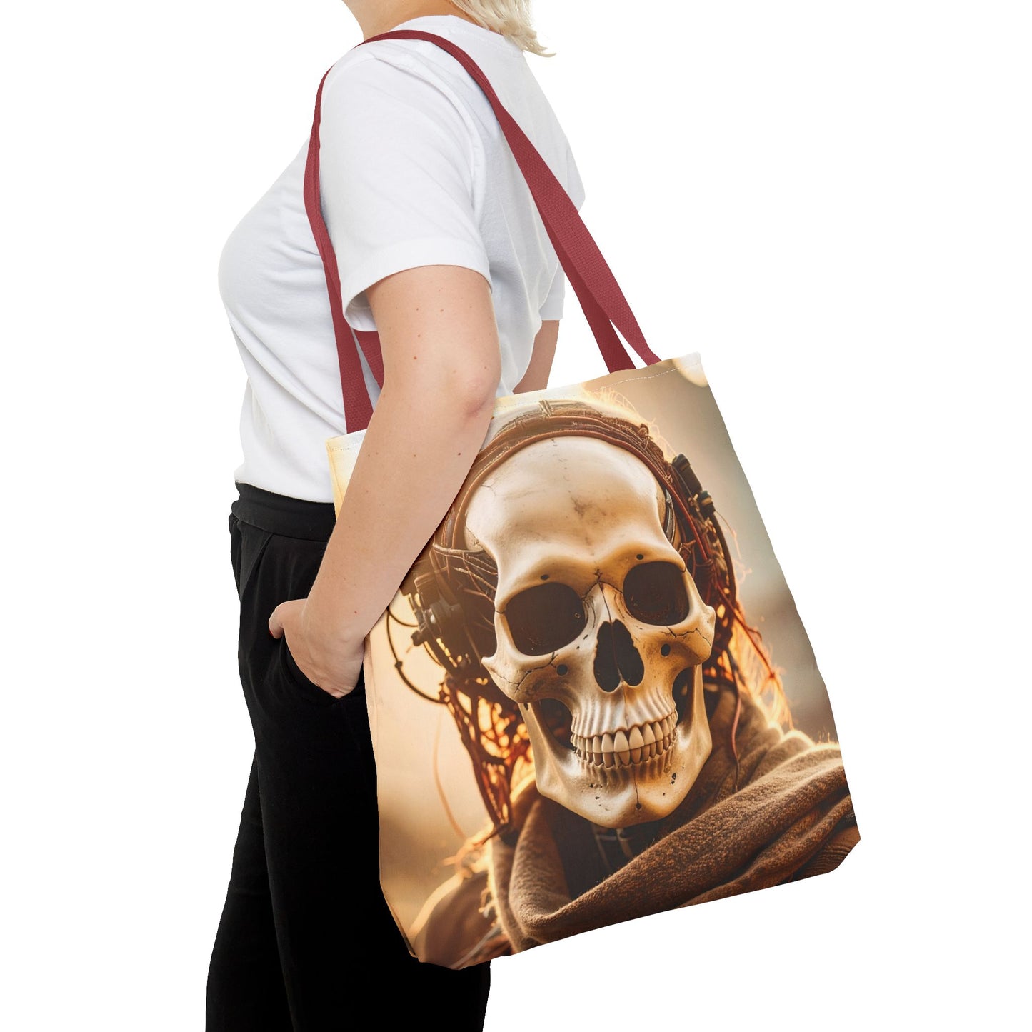 Skull Headphones Tote Bag | Unique Shopping Bag, Gothic Fashion, Music Lover Gift, Festival Accessory, Halloween Decor